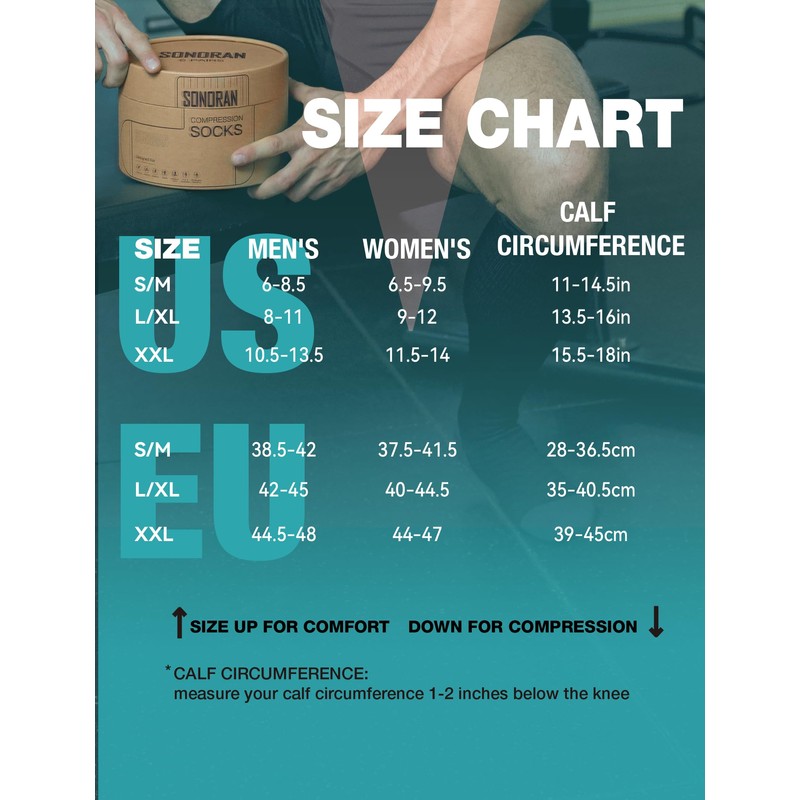 SONORAN 2 Pairs Compression Socks Women & Men 20-30 mmHg