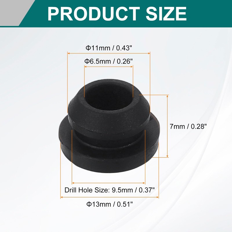 sourcing map 12Pcs Rubber Grommets, Mount Dia 9.5mm ID 6.5mm
