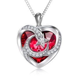 TOUPOP Ruby July Birthstone Sterling Silver Moon and Star Pendant Necklace Heart Crystal Jewelry Birthday Mothers Day Gifts Her Girlfriend Wife Mom Daughter