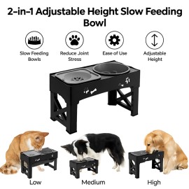 Cornmi 2-in-1 Slow Feeder Dog Bowl Adjustable Height Raised Pet Feeder for Cat & Dog