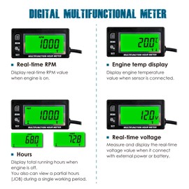 Runleader Digital LCD Waterproof Inductive Tachometer with Backlight Operating Hour Meter Thermometer for All Petrol Engines ATV