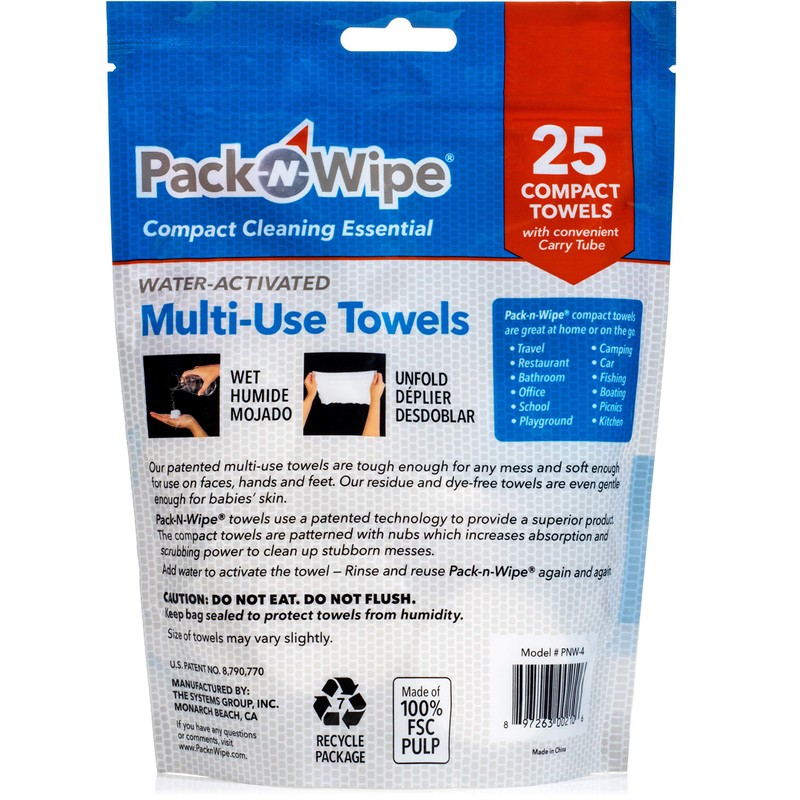 Pack-n-Wipe Compressed Disposable Towels - Soft, Durable, Reusable Towels -
