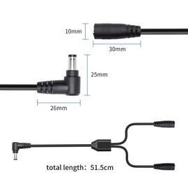 YACSEJAO DC Y Splitter Cable 90 Degree 5.5 x 2.1 mm DC Power Plug to Dual Female DC 12 V Power Supply Splitter for Security CCTV Parking Camera LED Strip Light