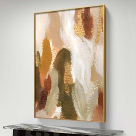 Earth Tones Abstract Wall Art Brown White Gold Orange Abstract Print Golden Orange Wall Art Dark Brown Paintings Abstract Brush Strokes Wall Art Abstract Shapes Modern for Living Room 16x24in No Frame