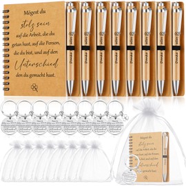 Sinmoe 8 Sets Gift for Colleagues Employees Motivational Spiral Notepad Thank You for Everything Wooden Ballpoint Pen Keyring for Job Change Christmas (May You Be Proud of Work)