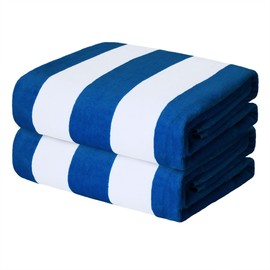 Exclusivo Mezcla 2 Pack Cotton Oversized 35x70 Inches Cabana Stripe Beach Towels, Super Absorbent Soft Plush Pool Bath Towel (Ocean Blue)