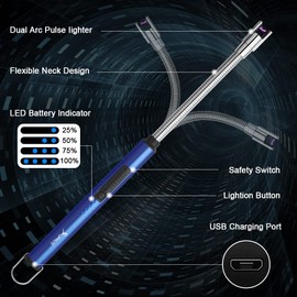 SUPRUS Electric Candle Lighter USB Type C Rechargeable Lighter Steel Shell & Hanging Hook with 360° Flexible Neck(Dark Blue)