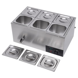 SHZICMY Commercial Food Warmer, Stainless Steel Bain Marie Buffet Countertop with 6 * 3.2 QT, 600W Steam Table with 86-185℉ Temperature Range for Parties, Catering, Restaurants