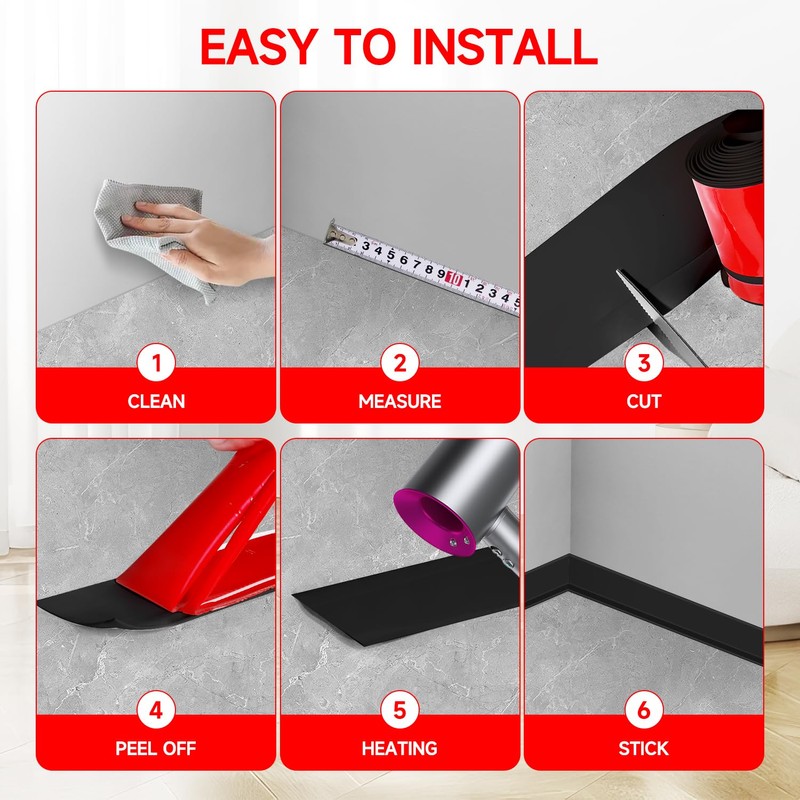 Flexible Baseboard Molding Trim 3 Inch(W) x 40 Feet(L) Self