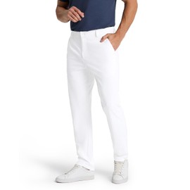 SNOWTEN Mens Golf Pants Classic Fit Stretch Work Dress Pants 32'' Quick Dry Lightweight Casual Comfy Pants with Pockets Pure White 32w × 32L