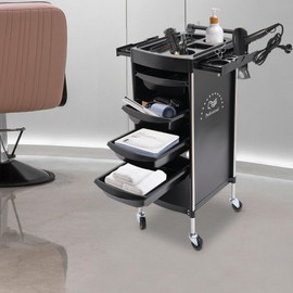 Salon Trolley Cart with Wheels, Professional Hair Salon Station Multi-Functional Salon Tray 6-Tier Drawer Type Rolling Salon Cart for Hair Stylist, Hairdresser, Beauty, Tattoo (Black)