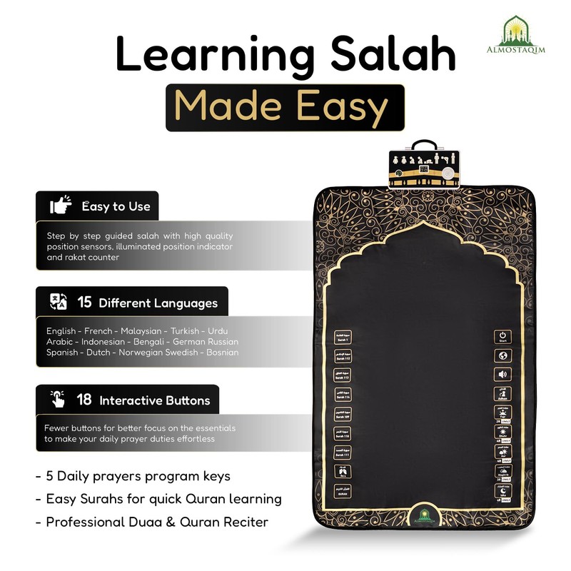 ALMOSTAQIM Educational Prayer Mat for Teens and Adults - Interactive