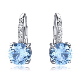 KnSam Women's Silver Drop Earrings Sky Blue Topaz / Sapphire Fantasy, Sterling Silver, Artificial Topaz