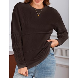 LA BAIESO Womens Casual Long Sleeve Sweaters Crewneck Solid Knit Ribbed Sweater Winter Outfits Pullover Jumper Tops Brown