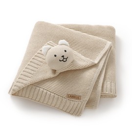 LAWKUL Baby Security Blanket Bear Snuggle Blanket Cozy Swaddle Breathable Comforter for Newborn Boy Girl Pram & Cot Beige