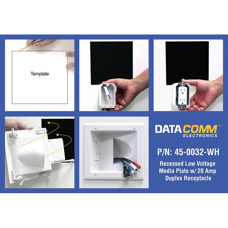 DATA COMM Electronics 45-0032-WH Commercial Grade Recessed AV/HDMI Cable Conceal