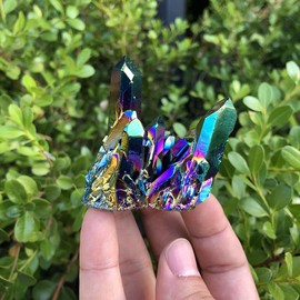 HUSHUI Natural Rainbow Crystal Quartz Cluster, Natural Colorful Rainbow Crystal Stone Natural Rock Crystal Cluster Geode Stone Sample Home Decor