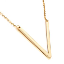 Sideways Initial Necklace 18K Gold Plated Stainless Steel Large Letter V Necklace Big Initial Pendant Monogram Name Necklace for Women