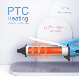 Mini Curling Iron for Short Hair, Travel Size 1 Inch Ceramic Curling Iron, Heat-Up Fast Curling Wand with Adjustable Temperature Portable Hair Curler, Blue