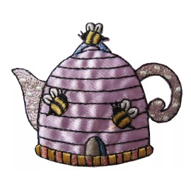 Unbranded #4366 2 3/8" Embroidery Iron On Teacup Teapot and Bee Applique Patch
