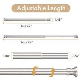 Amazer Spring Tension Shower Curtain Rod, 42-72 Inches Rust-Resistance Tension Curtain Rod Bathroom Rod, Adjustable Shower Curtain Rod No Drill, Nickel