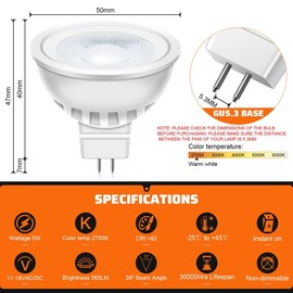 Auting Auting GU5.3 led warmwei? MR16 LED 5W Lampe 12V, 50 Watt ersetzt, 2700K Warmwei? 38 Abstrahlwinkel LED Spot MR16, 560Lm AC/DC 12Volt LED Leuchtmittel, Nicht dimmbar, 6 Stck