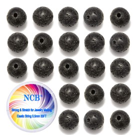 NCB 100pcs 10mm Black Volcanic Lava Beads Natural Semi Precious Beads Round Smooth Gemstones Loose Spacer Beads Charms for Necklaces Bracelets Jewelry Making (Black Volcanic Lava, 10mm 100Beads)