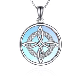 YAFEINI Moonstone Witch Knot Chain 925 Sterling Silver Celtic Pendant Necklace Wicca Jewellery Gift for Women Girls, Sterling Silver, Moonstone