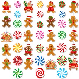 8Pcs Christmas Candy Party Hanging Garlands Christmas Gingerbread Party Decorations Gingerbread Man Lollipop Theme Room Wall Decor for Xmas Gingerbread Party Winter Holiday Party Supplies
