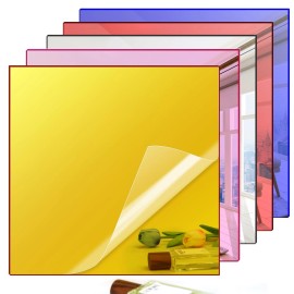 Adrattnay Acrylic Mirror Sheets 12x12in 1/8"" 3mm Red Gold Silver Rose Blue 5 Pack
