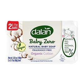 Dalan Baby Zero Natural Baby Soap Bar 3.17oz (6 Pack) - Paraben, PEG, DYE, Alcohol, SLES, SLS FREE (Organic Cotton, 6 Pack)