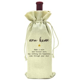 ZVMIS Housewarming Wine Bag - 6.1'' x 14.17'' - Cotton Linen - Unique Design - Reusable for New Homeowners