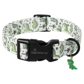 ARING PET Dog Collar, Dog Collar with Green Dinosaurs Printed, Cute Cotton Pet Collar with Quick Release Plastic Buckle for Boys&Girls Dogs, X-Small