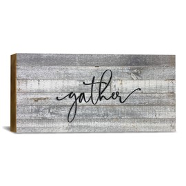 Rustic Reclaimed Wood Sign by Second Hand By Nature - 24 x 12 Handmade Modern Farmhouse Home Decor for Living Room, Dining Table, Kitchen, or Fireplace - Boho Country Wall Art (Gather)