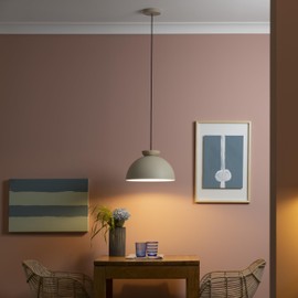 Lightbox Mushroom Pendant Lamp with Base Made of High-Quality Travertine Stone and Shortenable Cable, 1.75 m Height, Diameter 35 cm, Timeless Decorative Pendant Light, E27 Socket, Dining Room Lamp in