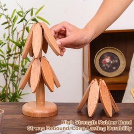 Trivets for Hot Dishes, Tree Trivet, Wooden Trivets for Hot Dishes, OKOM Wooden Tree Trivet Set, Trivets for Hot Pots and Pans,4 Wooden Tripods+1 Cute Tree Trivet Like a Christmas Tree Trivet,(Walnut)