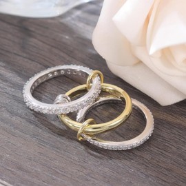 VOLLYOO Gold Stackable Rings for Women Non Tarnish Dainty 14k Gold Plated Chunky CZ Cubic Zirconia Rings Silver and Gold Rings Set Multi-Link Connected Rings 9