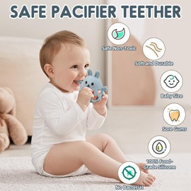 Hasenform Beißring Spielzeug für Baby, Silikon Beißspielzeug für Autistische Kinder, Zahnungshilfe Spielzeug für Neugeborene Babys 3 6 12 18 Monate Jungen Mädchen Ostern Baby Dusche Geschenke, Blau