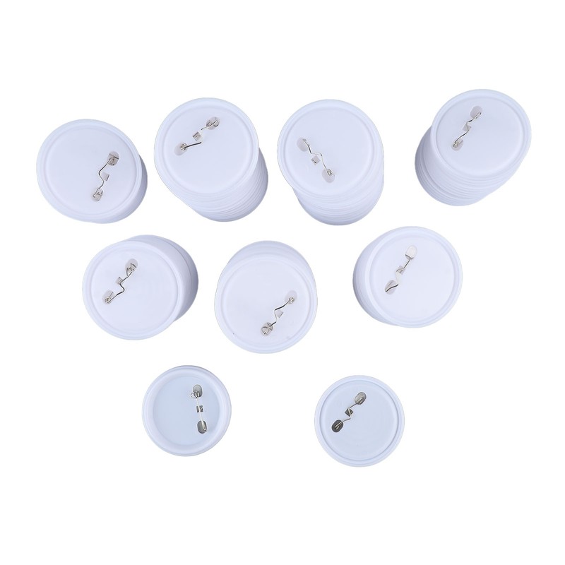 100 Set Pin Back Button Parts 2.3in Diameter Tinplate Plastic
