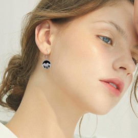 Mountain Earrings for Women Sterling Silver Black Onyx Mountain Dangle Drop Earrings Jewellery Gifts for Women Girls Climber Hiker