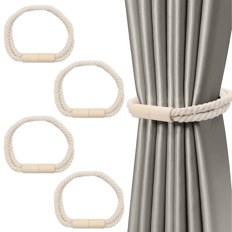 Scettar Pack of 4 Magnetic Curtain Tiebacks, Camel Coloured Tiebacks