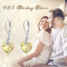 Birthstone Earrings 925 Sterling Silver Birthstone Dangle Leverback Earrings Heart Earrings Birthday Earrings for Women Girls Birthstone Jewellery Gifts