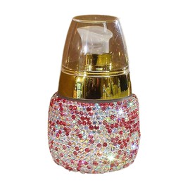 Rhinestone Travel Portable 30ml Lotion Dispensing Empty Bottle - Luxury Bling Glass Cosmetic Empty Container - Press Pump Design for Easy Dispensing - Ideal for Beauty On-The-Go (Pink)