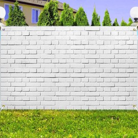 White Brick Wall Photo Backdrop 7 x 5 ft Polyester Fabric Vintage White Grey Stone Wall Background Kids Adults Portrait Photo Booth for Birthday Graduation Party Home Decoration Banner