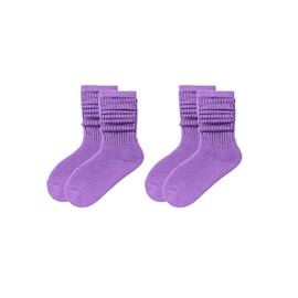 PLZSITDOWN - 2 pares de calcetines holgados para niñas y niñas, de tubo alto, para botas largas, Púrpura, 9-12 Años