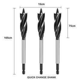 hsawbit 3pcs x 15mm x 165mm Wood Drill Bit, Auger Drill Bits for Wood 1/4 Inch Hex Shank Woodworking Hole Drill Bit