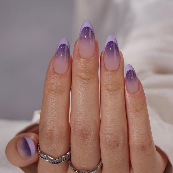 BTArtbox French Tip Press On Nails - Almond Ombre Press