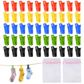 Pack of 50 Colourful Sock Clips for Washing Machine and Dryer, Sock Holder with Hooks, Sock Holder Washing Machine, Sock Clips Supi with 2 Laundry Nets