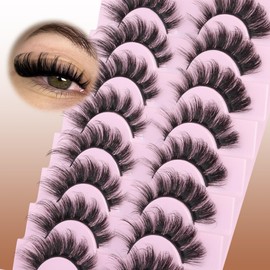 Strip Lashes Wispy Mink Lash Fluffy Eyelashes Cat Eye Lashs Natural Look False Eyelash Russian 8 Pairs Eye Lash Pack