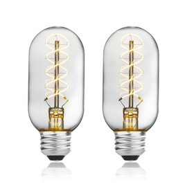 AMDTU Non-dimmable Edison Bulbs 40 Watt 2700K Soft White, Super Thin Spiral Filament Vintage LED Light Bulbs 2 Pack, T45 Incandescent Tubular Bulb 40W Equivalent, Clear Glass 4W 120V E26 Base